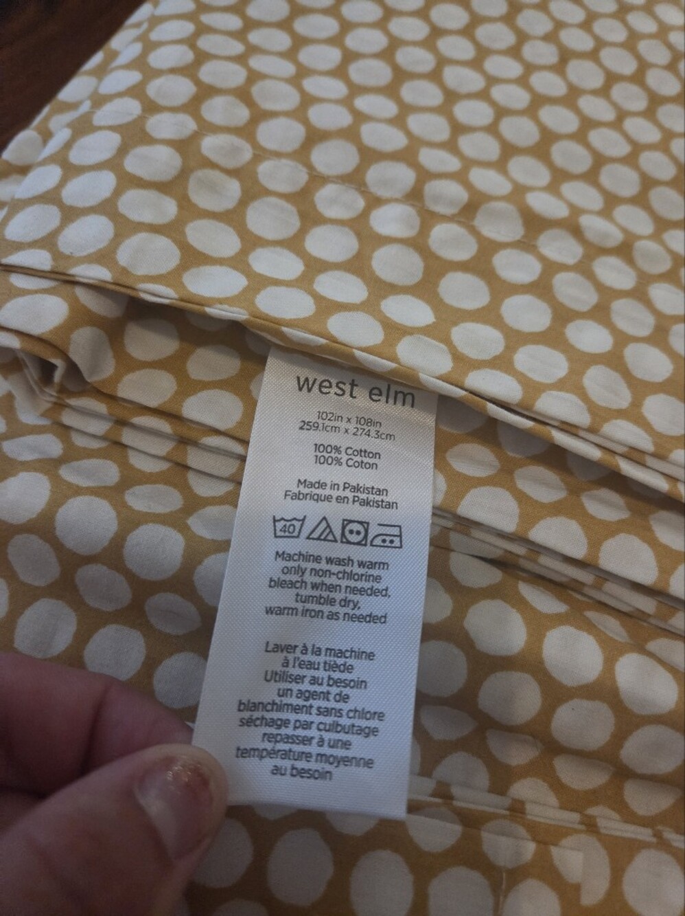 West Elm Mustard White Dot Cotton King Flat Sheet NWOT